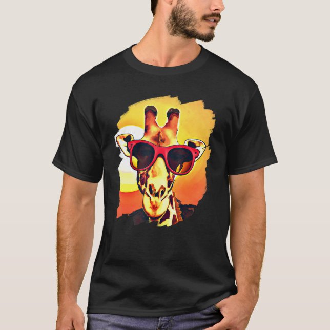 Giraffen tragen Sonnenbrille Sonnenuntergangsgiraf T-Shirt (Vorderseite)