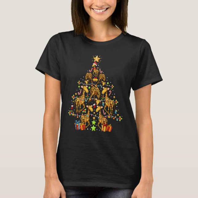 Giraffen Tree Lights Weihnachtsfeier Xmas T-Shirt (Vorderseite)