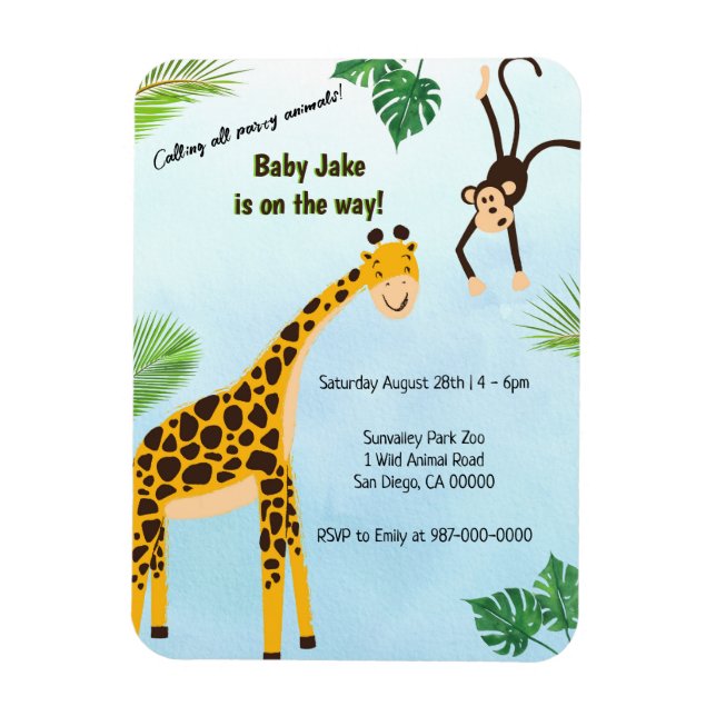 Giraffen- und Affen-Safari oder Zoo-Party-Tiereinl Magnet (Vertikal)