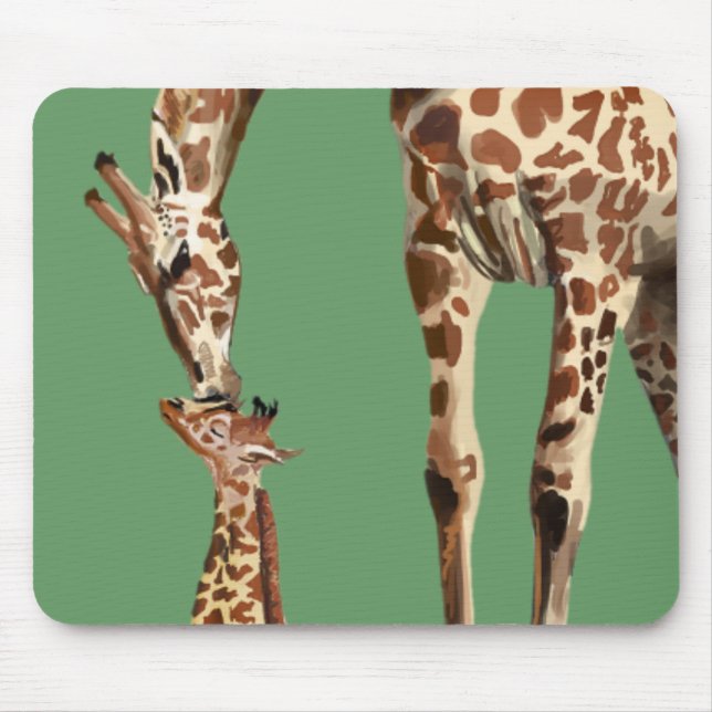 Giraffen- und Babykalbküssen Mousepad (Vorne)