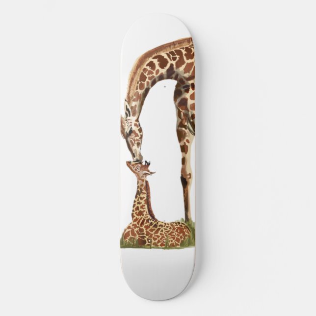Giraffen- und Babykalbküssen Skateboard (Vorderseite)