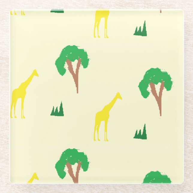 Giraffen und Baummuster Glasuntersetzer (Vorderseite)