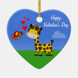 Giraffen-und Schmetterlings-Valentinstag Keramikornament