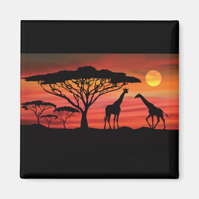 Giraffen-und-Sonnenuntergang- Magnet (Vorne)