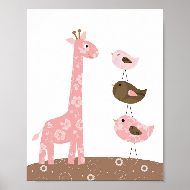 Giraffen- und Vogel-Kinderzimmer-Kunst Poster (Vorne)