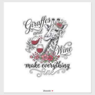 Giraffen und Wein Vintage-Stich-Shirt-Design_1 Aufkleber