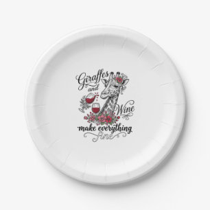 Giraffen Und Wein Vintage Sticker Shirt Design_1 Pappteller