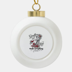 Giraffen Und Wein Vintage-Stickerei-Shirt-Design_1 Keramik Kugel-Ornament