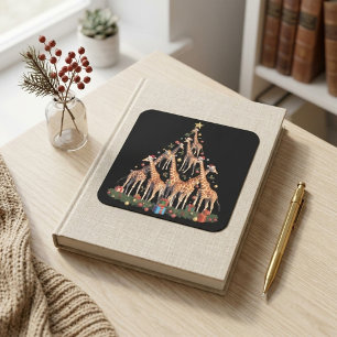 Giraffen-Weihnachtsbaum-Weihnachtsmannhüte Afrikan Quadratischer Aufkleber