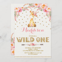 Giraffen-WILDES Einladungs-rosa GoldblumenParty