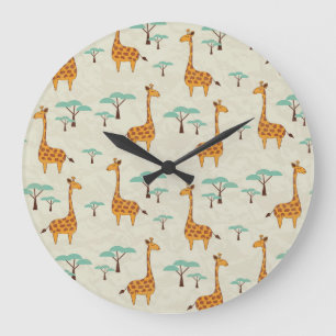 Giraffenbaumstruktur Vintage Muster. Große Wanduhr