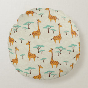 Giraffenbaumstruktur Vintage Muster. Rundes Kissen