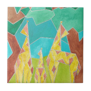 Giraffenfamilie Original Abstrakt Kunst Fliese