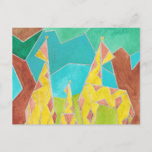 Giraffenfamilie Wasserfarben Kunst  Postkarte