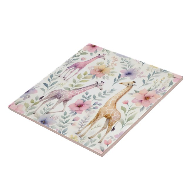 Giraffengemälde mit Blume Fliese (Seite)