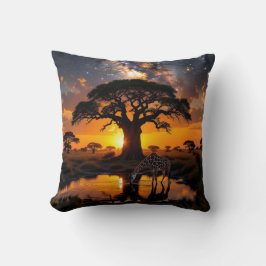 Giraffengetränk in kosmischem afrikanischen Sonnen Kissen