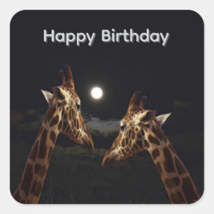 Giraffenliebe im Mondlicht, Geburtstagsaufkleber Quadratischer Aufkleber