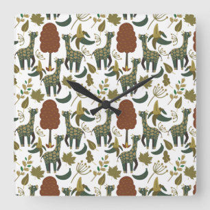 Giraffenmuster   farbiges Blumenmuster Quadratische Wanduhr