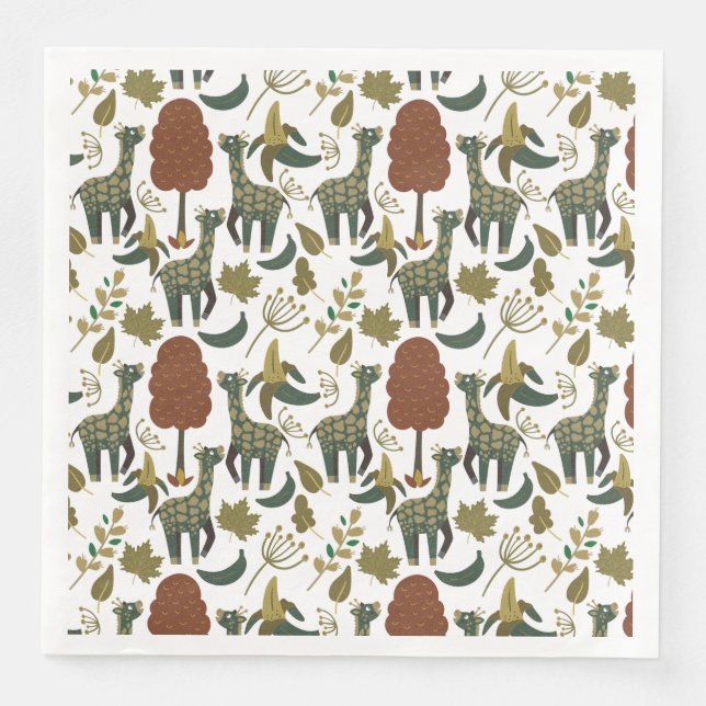 Giraffenmuster | farbiges Blumenmuster Serviette (Vorderseite)