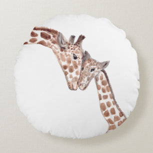 Giraffenmutter mit Baby Wasserfarben Afrika Rundes Kissen