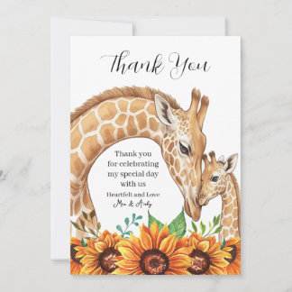 Giraffenmutter und Baby mit Sonnenblumen Dankeskarte