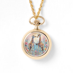 Giraffenparadies in einem pastellfarbenen Garten Armbanduhr