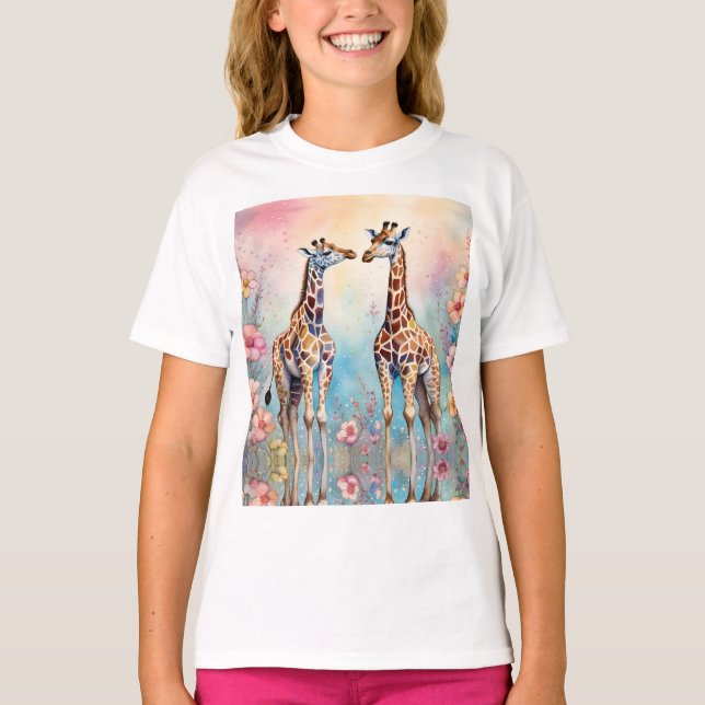 Giraffenparadies in einem pastellfarbenen Garten T-Shirt (Vorderseite)