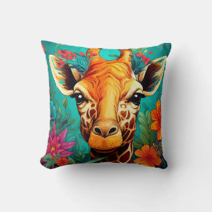 Giraffenportrait mit Blumen-9319 Kissen