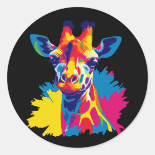 Giraffenporträt-Illustration Aquarellmalerei Runder Aufkleber