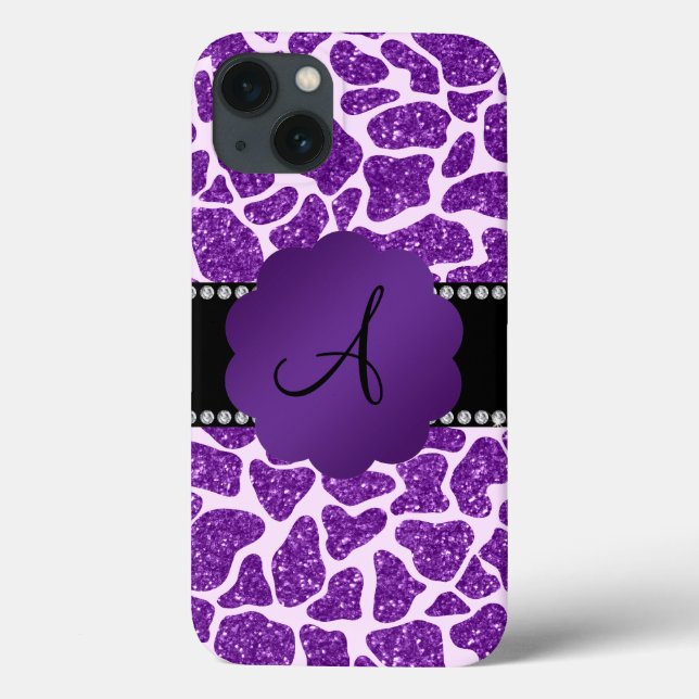 Giraffenprint für lila Monogramm-Glitzer Case-Mate iPhone Hülle (Rückseite)