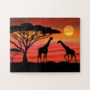 Giraffes African Sunset Puzzle