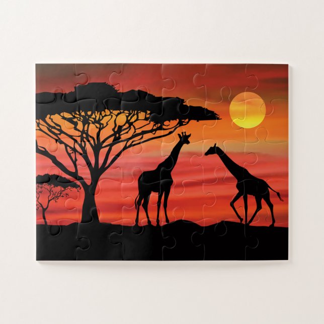 Giraffes African Sunset Puzzle (Horizontal)