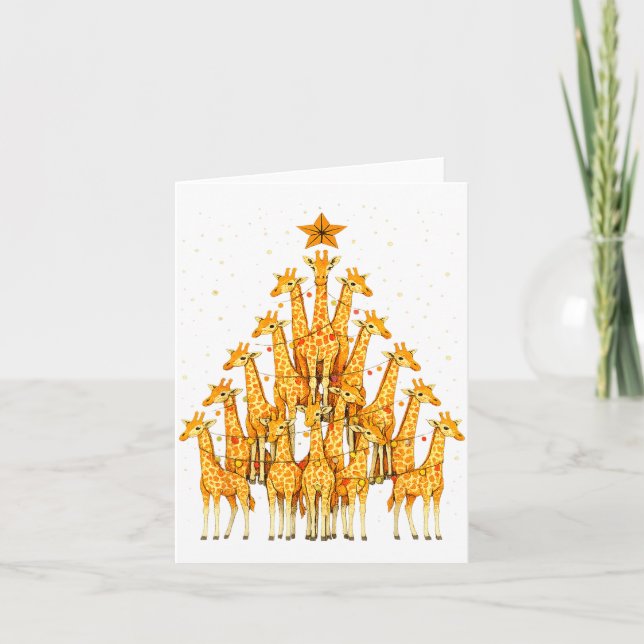 Giraffes Forming Christmas Tree Lights Star Safari Karte (Vorderseite)