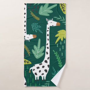 Giraffes, leaves, hand drawn backdrop. Colorful se Badehandtuch