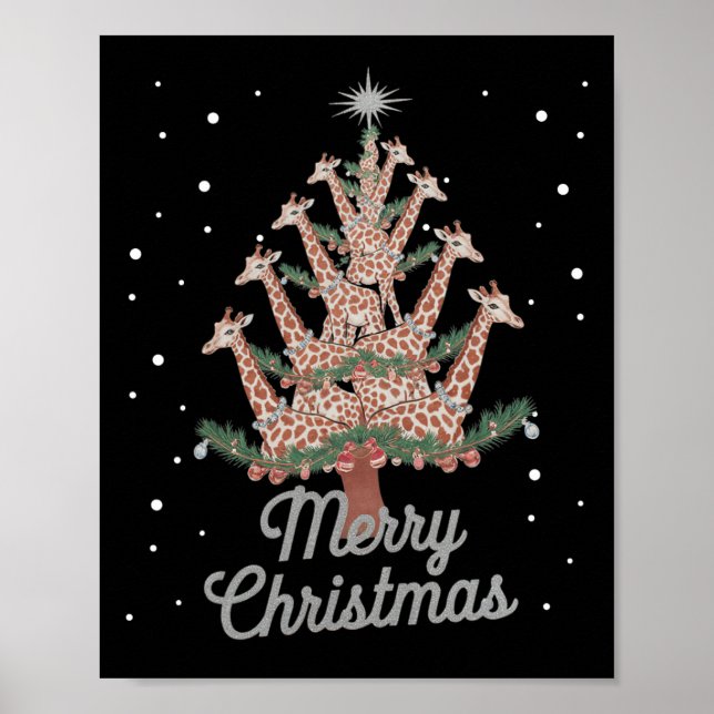 Giraffes Xmas Tree Giraffe Weihnachtsbaum Merry Ch Poster (Vorne)
