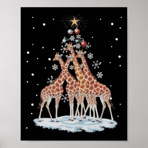 Giraffes Xmas Tree Giraffe Weihnachtsbaum Merry Ch Poster