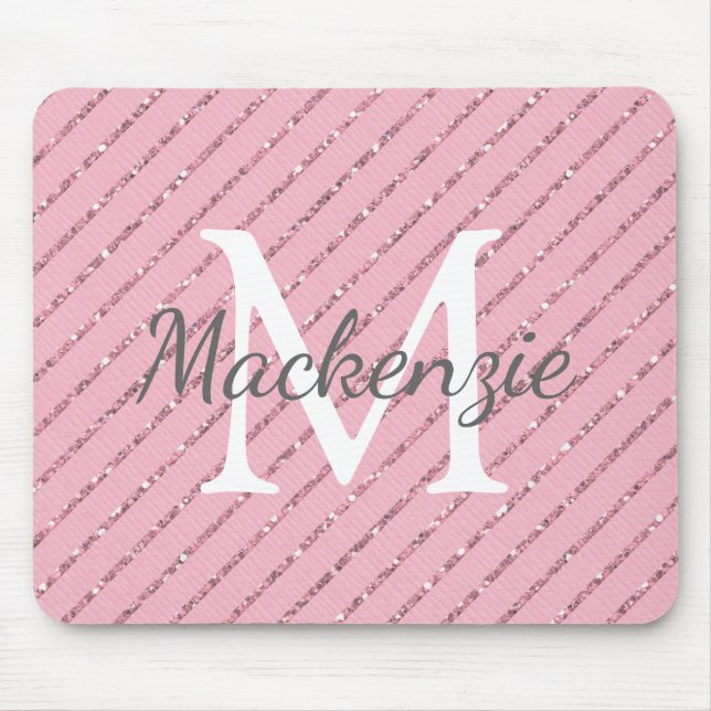 Giralblush Pink Glitzer Streifen Monogramm Mousepad (Vorne)