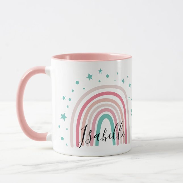 Giralpink Aqua Regenbogenskript personalisiert mod Tasse (Links)
