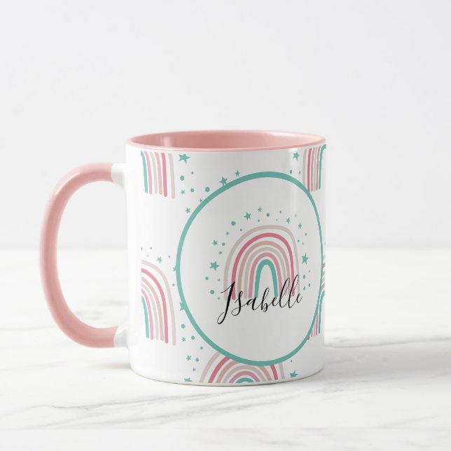 Giralpink Aqua Regenbogenskript personalisiert mod Tasse (Links)