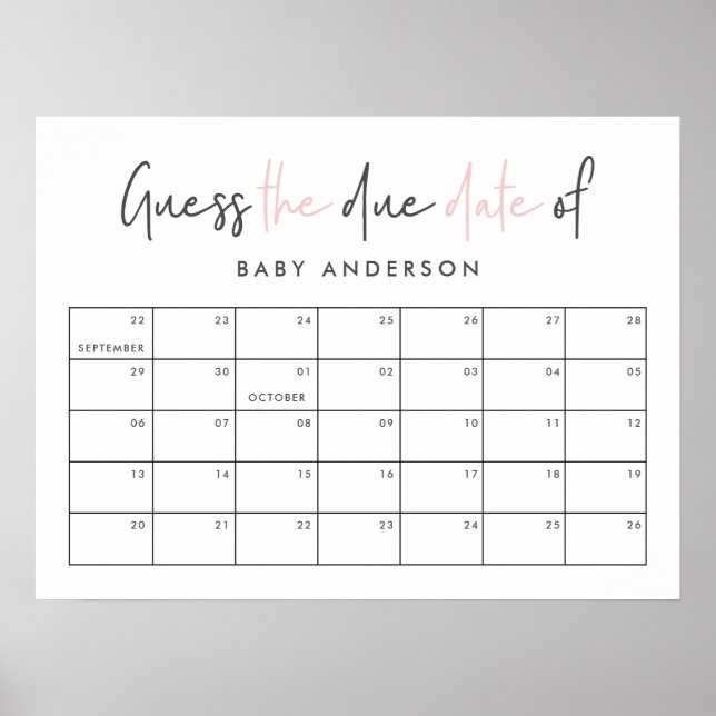 Giralrosa Babydusche Rosa moderne Typografie Poster (Vorne)