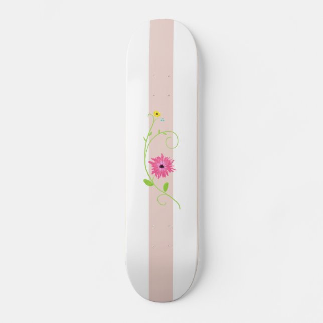Giralrosa Blume und Streifen Skateboard (Vorderseite)