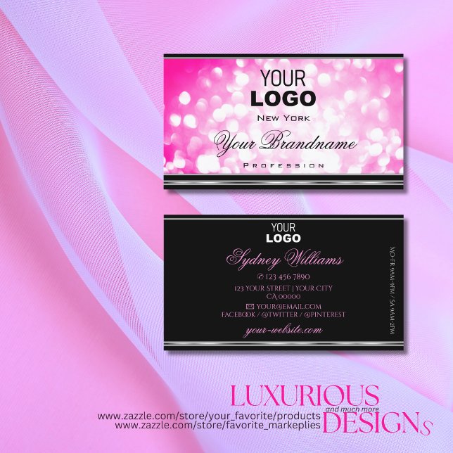 Giralrosa Glitzer Schwarz-Silber-Grenze und Logo Visitenkarte (Von Creator hochgeladen)