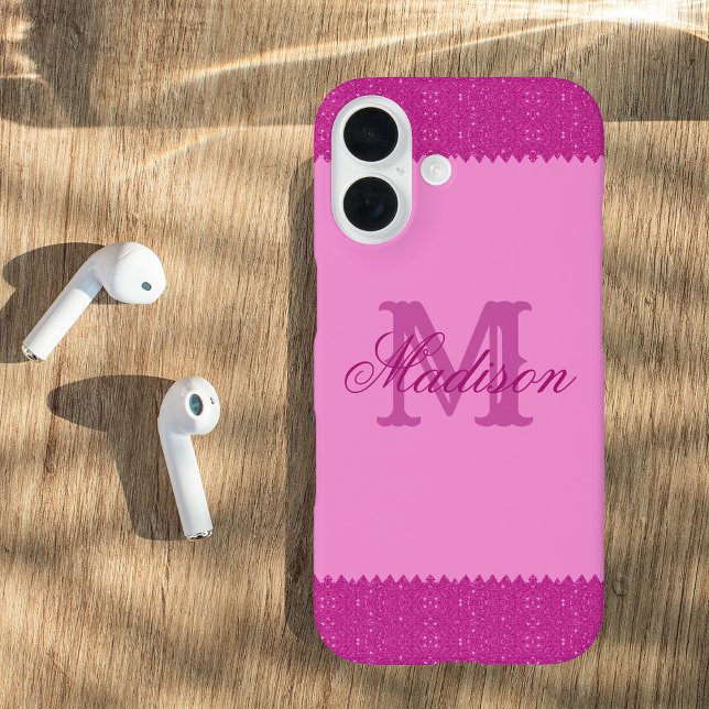 Giralrosa-Glitzer-Zackenzag, Monogramm Case-Mate iPhone Hülle (Von Creator hochgeladen)