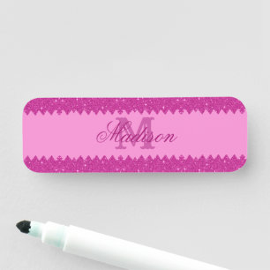 Giralrosa-Glitzer-Zackenzag, Monogramm Namensschild