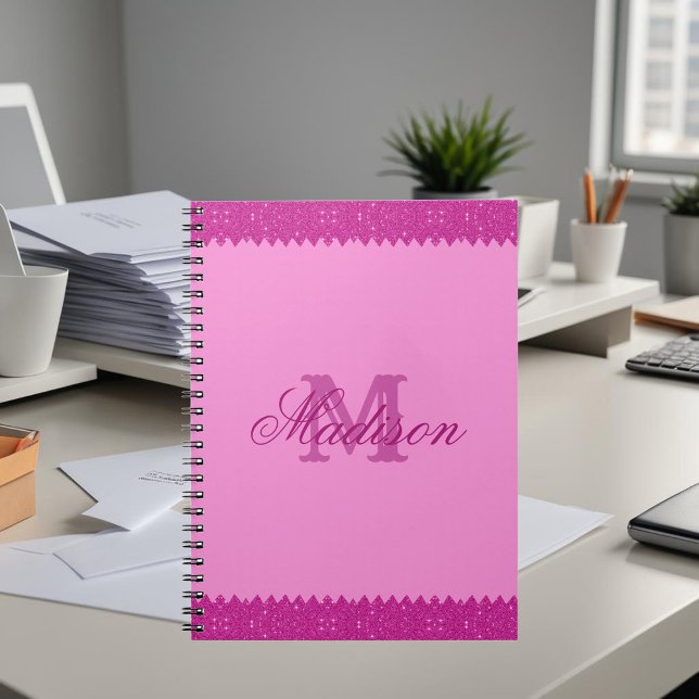 Giralrosa-Glitzer-Zackenzag, Monogramm Notizblock (Von Creator hochgeladen)