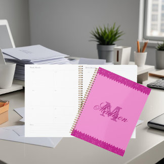 Giralrosa-Glitzer-Zackenzag, Monogramm Planer