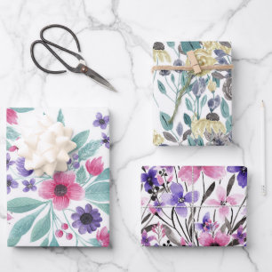 Giralrosa Lila Aquamarines Wasserfarbenmuster Geschenkpapier Set