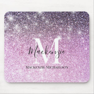 Giralrosa Lila Ombre Glitzer Monogram Name Mousepad