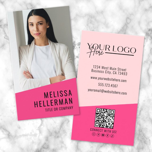 Giralrosa Modernes Minimalistisches Logo QR-Code Visitenkarte (Girly Pink Modern Minimalist Logo QR Code Business Card)