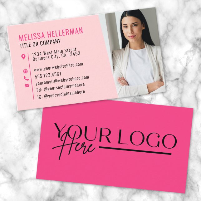 Giralrosa Modernes Minimalistisches Logo Visitenkarte (Girly Pink Modern Minimalist Logo Business Card )